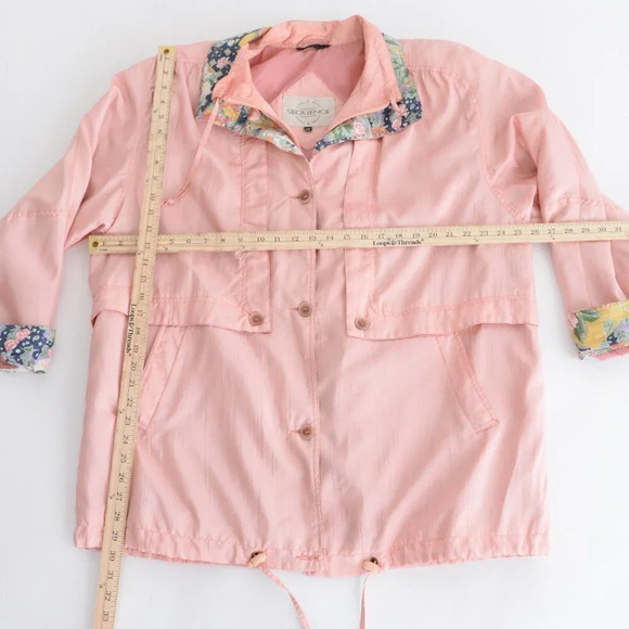 Vintage Sequence Peach Nylon w Floral Collar & Cuff Zip Up Utility Jacket 18 - Picture 4 of 12